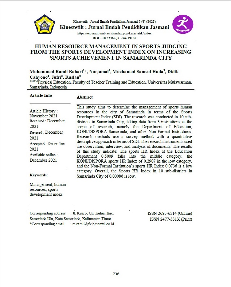 HUMAN RESOURCE MANAGEMENT IN SPORTS JUDGING FROM THE SPORTS DEVELOPMENT INDEX ON INCREASING SPORTS ACHIEVEMENT