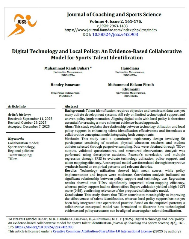 Digital Technology and Local Policy: An Evidence-Based Collaborative Model for Sports Talent Identification